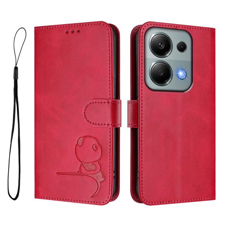 For Redmi Note 13 Pro 4G / Note 14S Litter Panda Embossing RFID Leather Phone Case with Lanyard