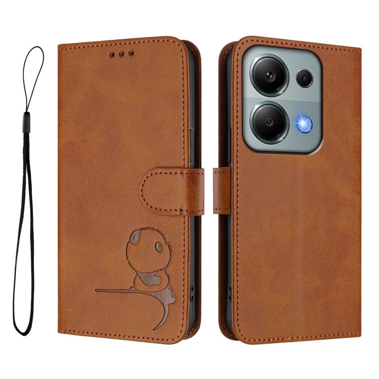 For Redmi Note 13 Pro 4G / Note 14S Litter Panda Embossing RFID Leather Phone Case with Lanyard