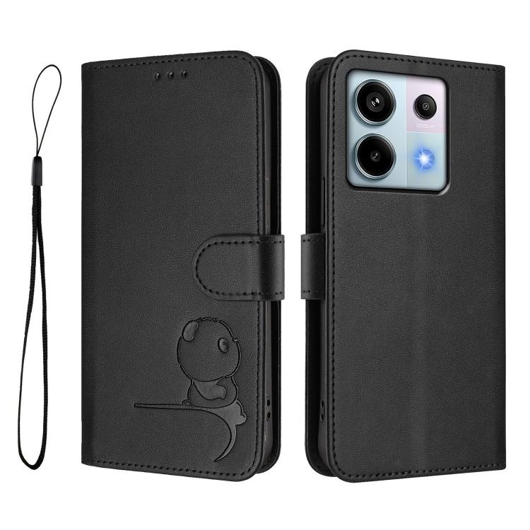 For Redmi Note 13 Pro 5G / Poco X6 Litter Panda Embossing RFID Leather Phone Case with Lanyard