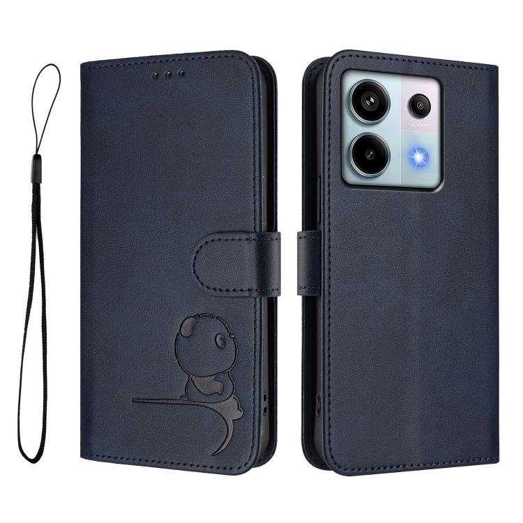 For Redmi Note 13 Pro 5G / Poco X6 Litter Panda Embossing RFID Leather Phone Case with Lanyard