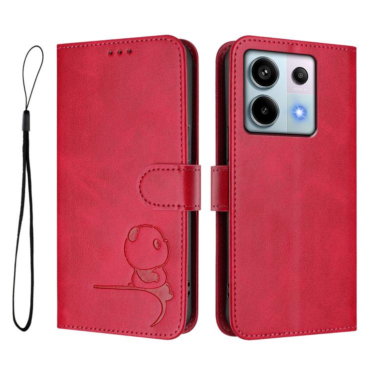 For Redmi Note 13 Pro 5G / Poco X6 Litter Panda Embossing RFID Leather Phone Case with Lanyard