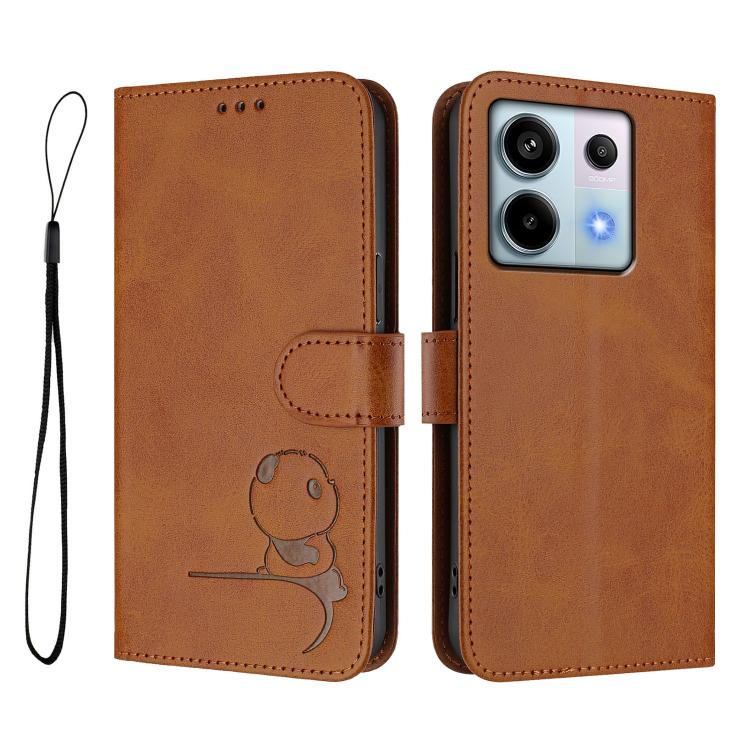 For Redmi Note 13 Pro 5G / Poco X6 Litter Panda Embossing RFID Leather Phone Case with Lanyard