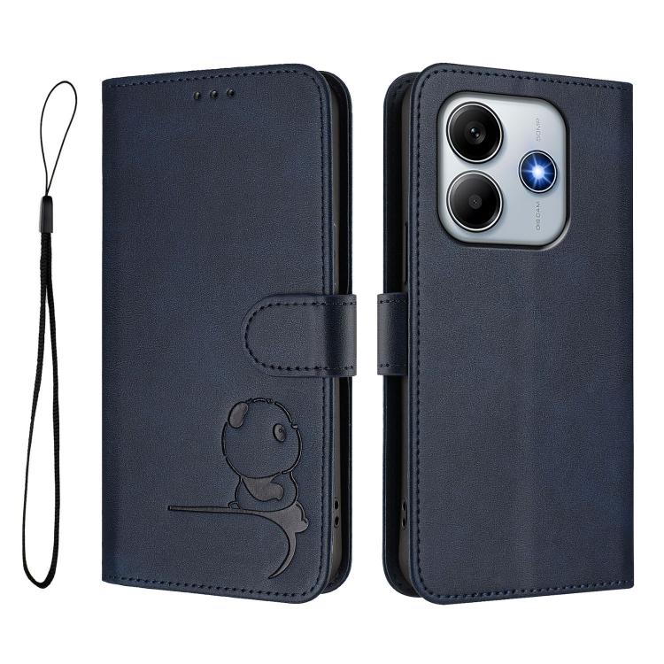 For Redmi Note 14 4G 164.84mm Litter Panda Embossing RFID Leather Phone Case with Lanyard