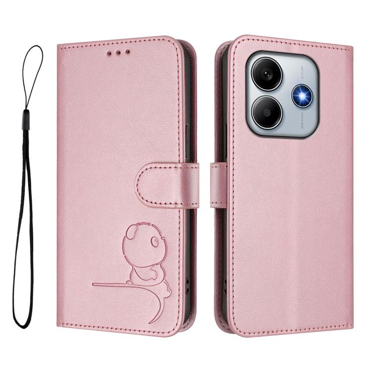 For Redmi Note 14 5G Global / India Litter Panda Embossing RFID Leather Phone Case with Lanyard