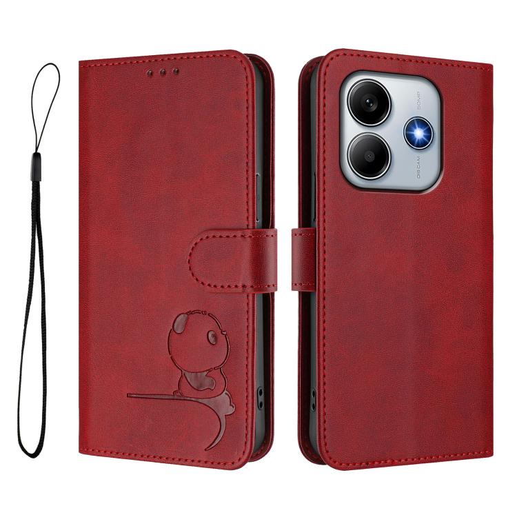 For Redmi Note 14 5G Global / India Litter Panda Embossing RFID Leather Phone Case with Lanyard