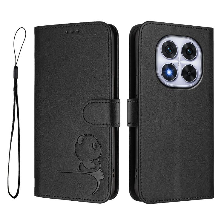 For Redmi Note 14 Pro 4G Litter Panda Embossing RFID Leather Phone Case with Lanyard
