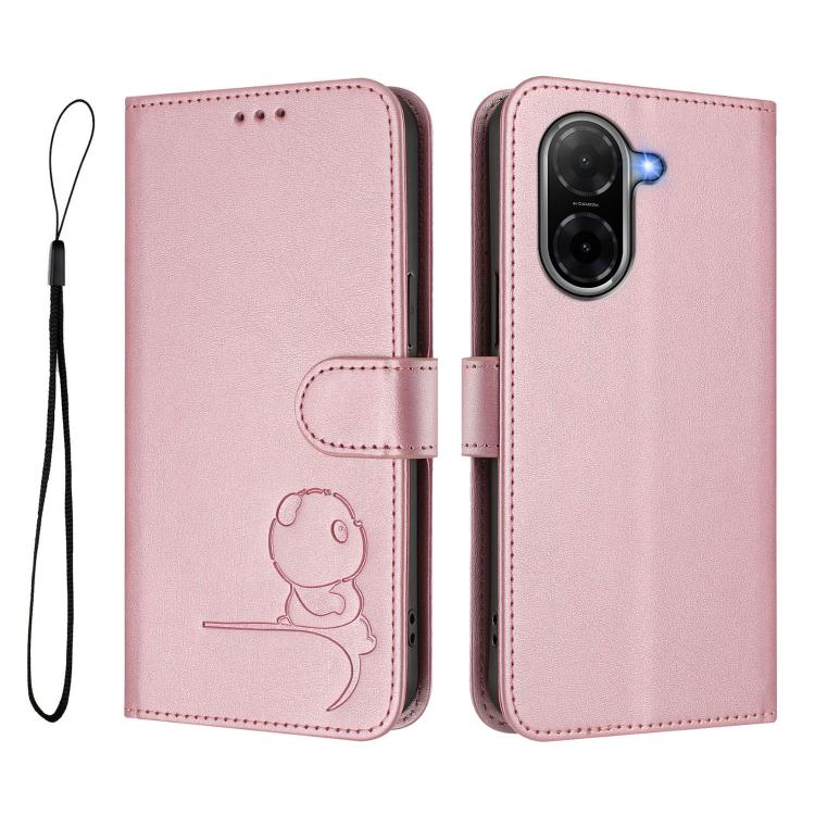 For Redmi A5 4G 173.3mm Litter Panda Embossing RFID Leather Phone Case with Lanyard