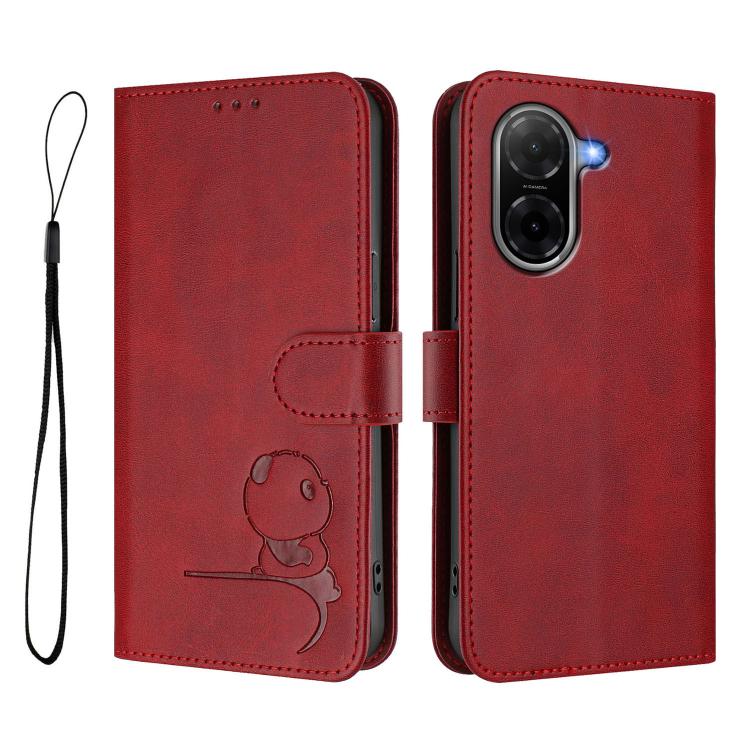 For Redmi A5 4G 173.3mm Litter Panda Embossing RFID Leather Phone Case with Lanyard