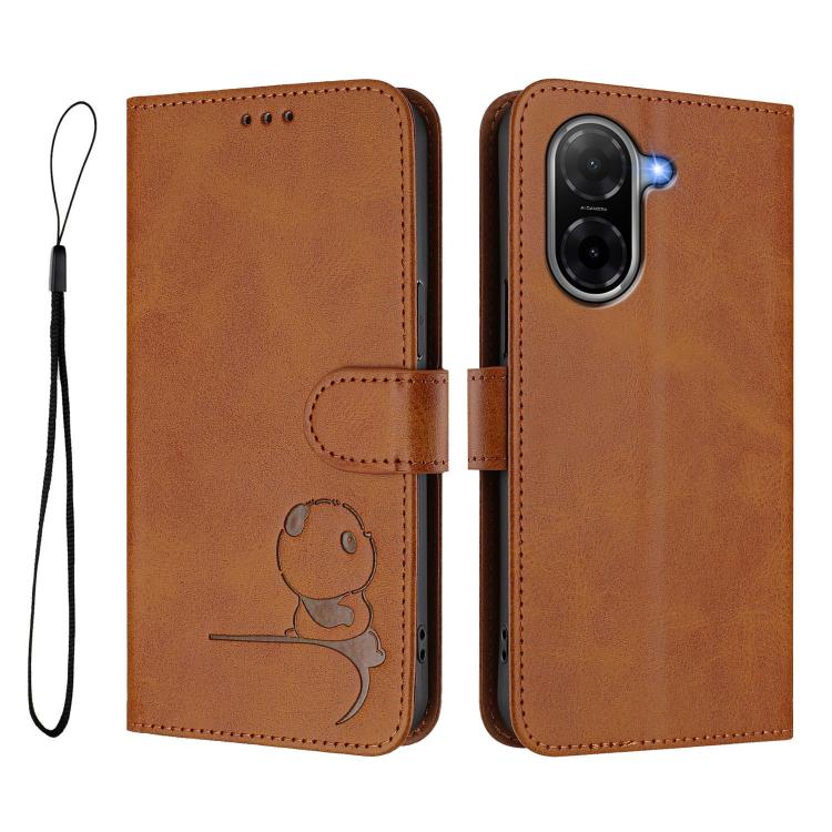 For Redmi A5 4G 173.3mm Litter Panda Embossing RFID Leather Phone Case with Lanyard
