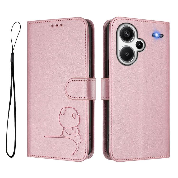 For Redmi Note 13 Pro+ 5G Litter Panda Embossing RFID Leather Phone Case with Lanyard