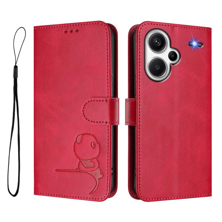 For Redmi Note 13 Pro+ 5G Litter Panda Embossing RFID Leather Phone Case with Lanyard