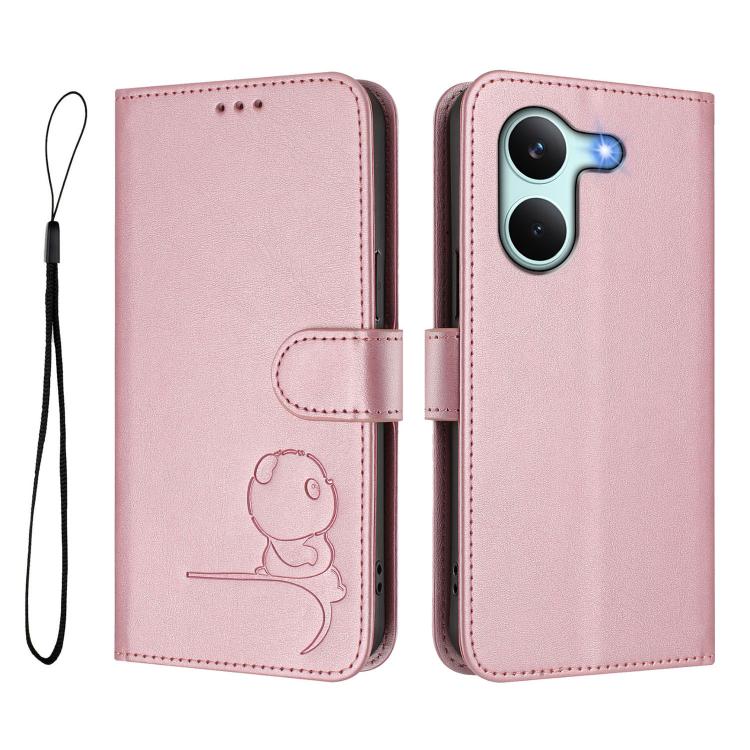For Redmi Turbo 5 / Poco X8 Pro 5G Litter Panda Embossing RFID Leather Phone Case with Lanyard