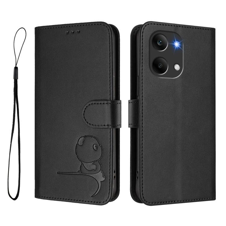 For Redmi Turbo 5 Max / Poco X8 Pro Max Litter Panda Embossing RFID Leather Phone Case with Lanyard