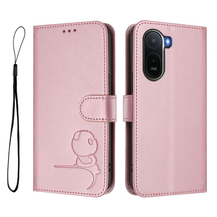 For Redmi A7 Pro 171mm / Poco C85x 5G Litter Panda Embossing RFID Leather Phone Case with Lanyard