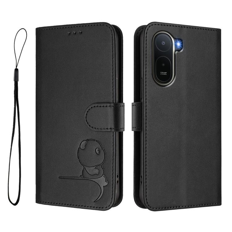 For Redmi A7 Pro 171mm / Poco C85x 5G Litter Panda Embossing RFID Leather Phone Case with Lanyard