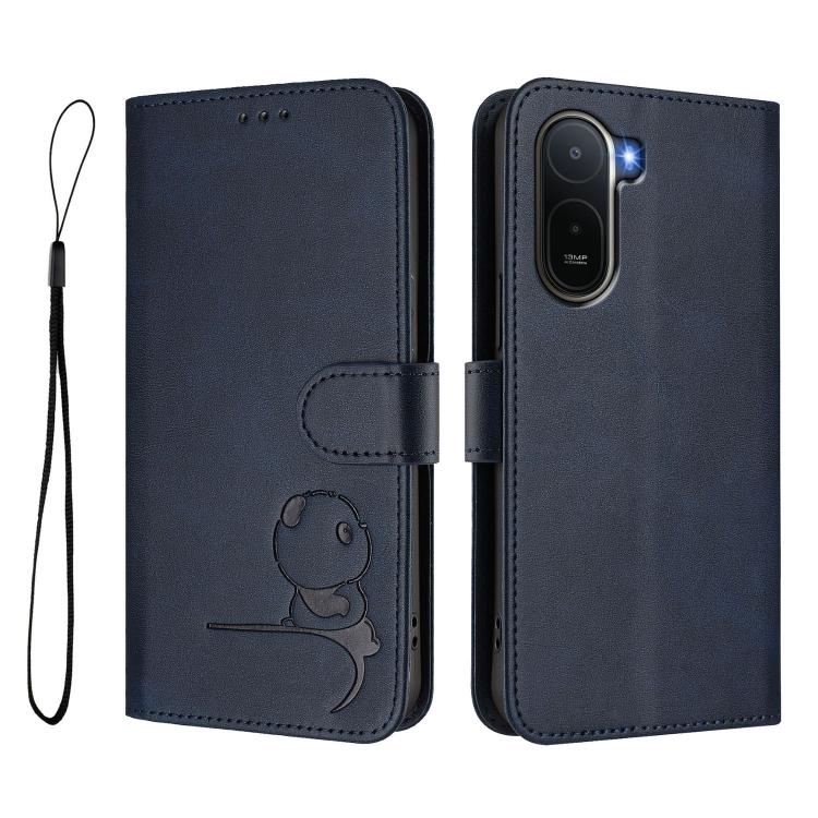 For Redmi A7 Pro 171mm / Poco C85x 5G Litter Panda Embossing RFID Leather Phone Case with Lanyard