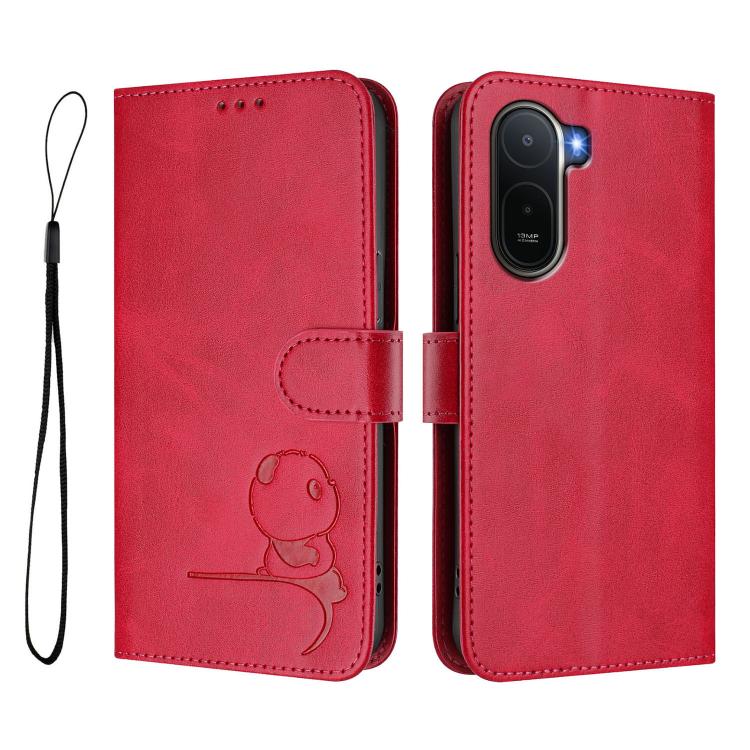 For Redmi A7 Pro 171mm / Poco C85x 5G Litter Panda Embossing RFID Leather Phone Case with Lanyard