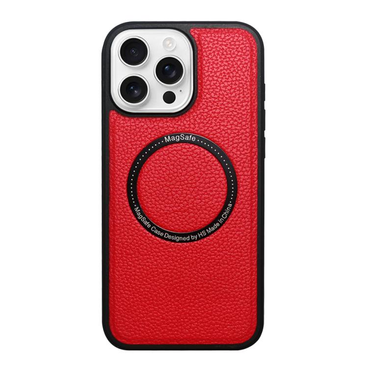 For iPhone 16 Pro Max Litchi Texture PU MagSafe Back Cover Phone Case