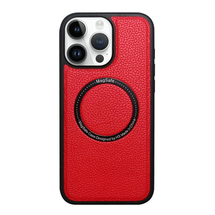 For iPhone 15 Pro Max Litchi Texture PU MagSafe Back Cover Phone Case