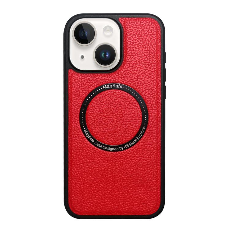 For iPhone 15 Litchi Texture PU MagSafe Back Cover Phone Case