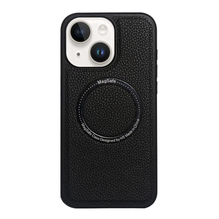For iPhone 15 Litchi Texture PU MagSafe Back Cover Phone Case