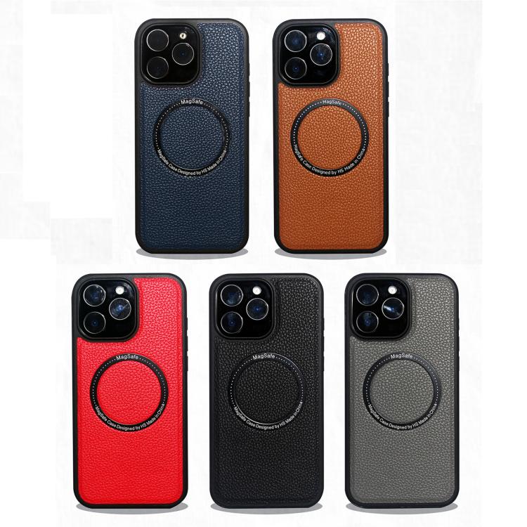 For iPhone 16 Pro Max Litchi Texture PU MagSafe Back Cover Phone Case