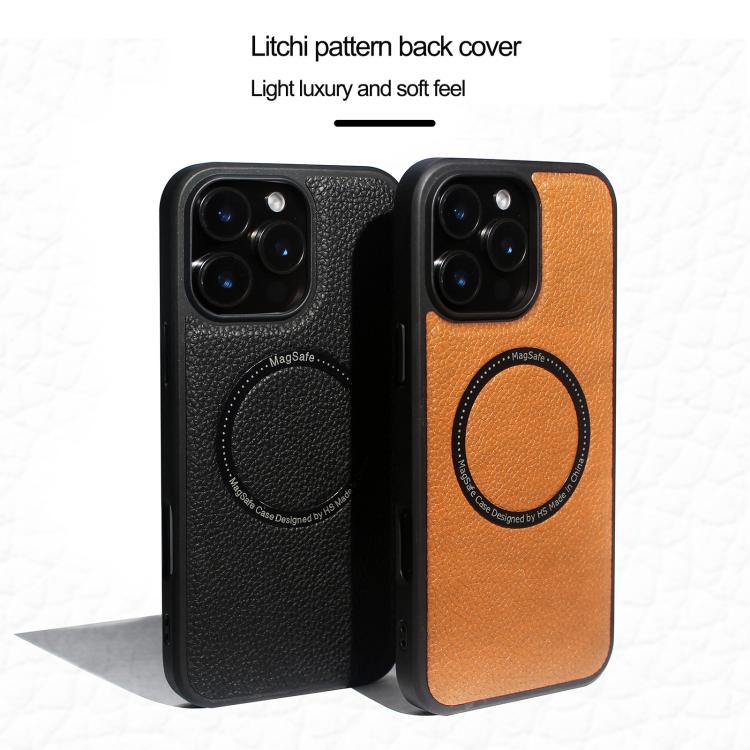 For iPhone 16 Pro Max Litchi Texture PU MagSafe Back Cover Phone Case