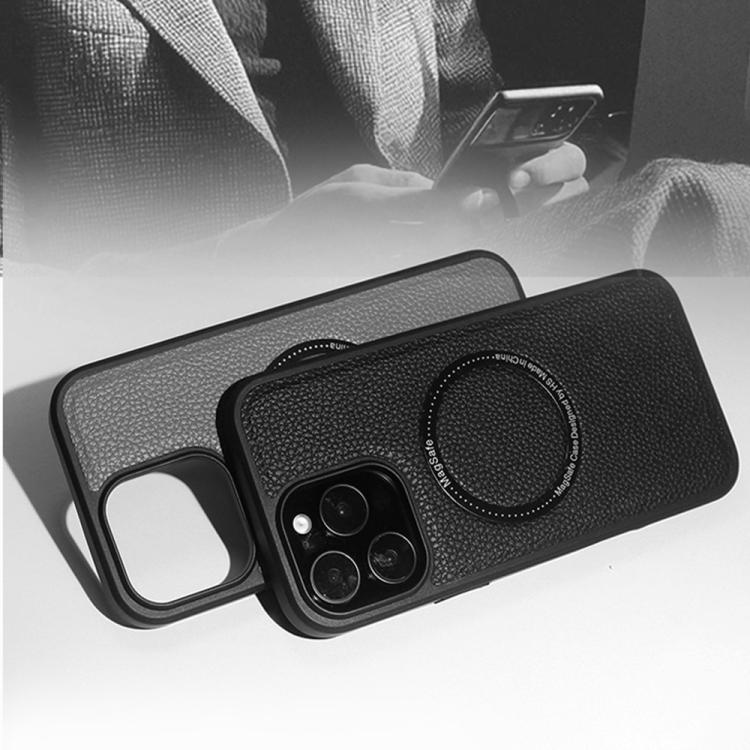 For iPhone 16 Pro Max Litchi Texture PU MagSafe Back Cover Phone Case