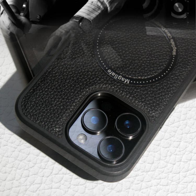 For iPhone 15 Pro Max Litchi Texture PU MagSafe Back Cover Phone Case