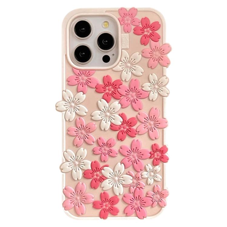 For iPhone 16 Pro Cherry Blossoms Silicone Phone Case - Pink