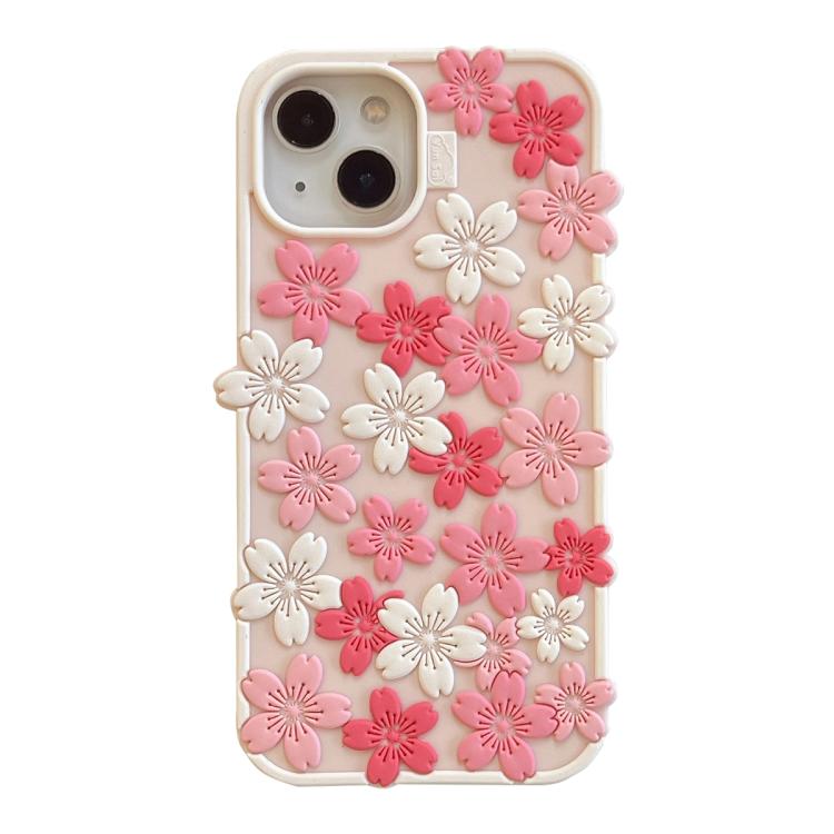 For iPhone 14 Plus Cherry Blossoms Silicone Phone Case - Pink