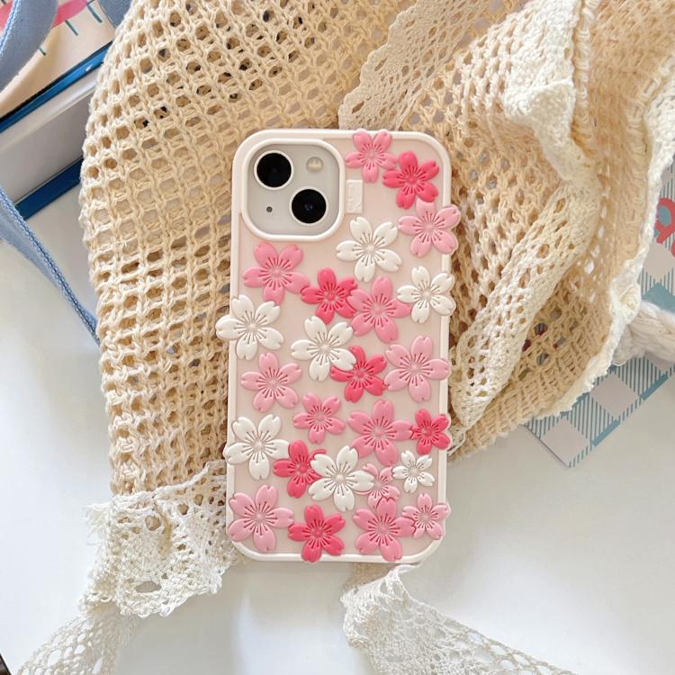 For iPhone 16 Cherry Blossoms Silicone Phone Case - Pink