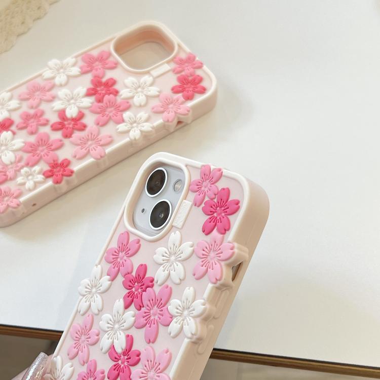 For iPhone 16 Pro Cherry Blossoms Silicone Phone Case - Pink