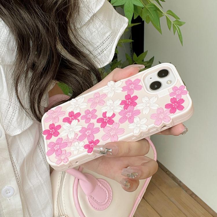 For iPhone 16 Pro Cherry Blossoms Silicone Phone Case - Pink