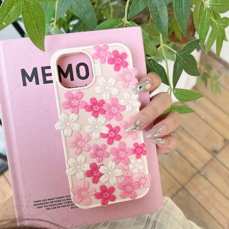 For iPhone 12 Pro Max Cherry Blossoms Silicone Phone Case - Pink