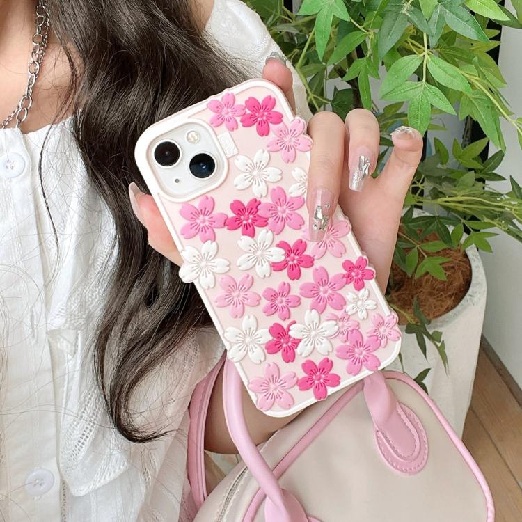 For iPhone 16 Pro Cherry Blossoms Silicone Phone Case - Pink