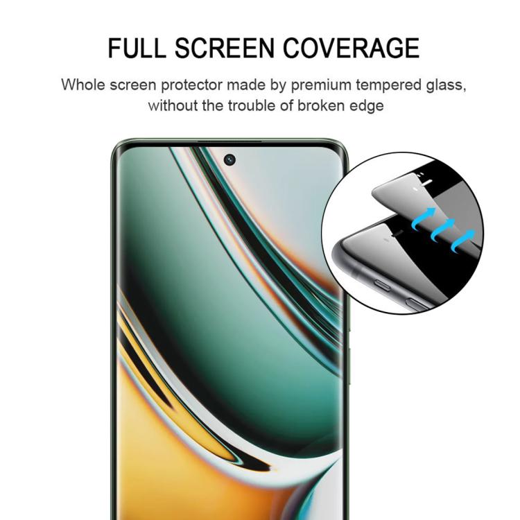 For Realme 11 Pro Full Glue 9H HD 3D Curved Edge Tempered Glass Film - Black