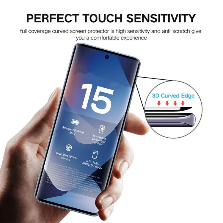 For Redmi Note 15 4G Global 164mm Full Glue 9H HD 3D Curved Edge Tempered Glass Film - Black