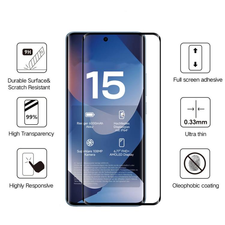 For Redmi Note 15 4G Global 164mm Full Glue 9H HD 3D Curved Edge Tempered Glass Film - Black