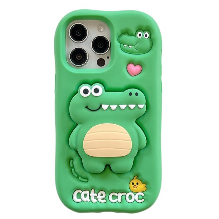 For iPhone 14 Plus Cartoon 3D Love Crocodile Holder Silicone Phone Case - Green