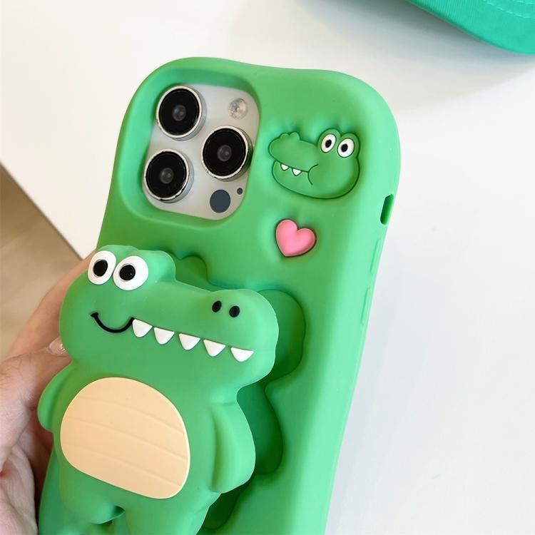 For iPhone 11 Cartoon 3D Love Crocodile Holder Silicone Phone Case - Green