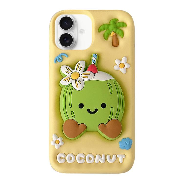 For iPhone 16 Cartoon 3D Coconut Holder Silicone Phone Case