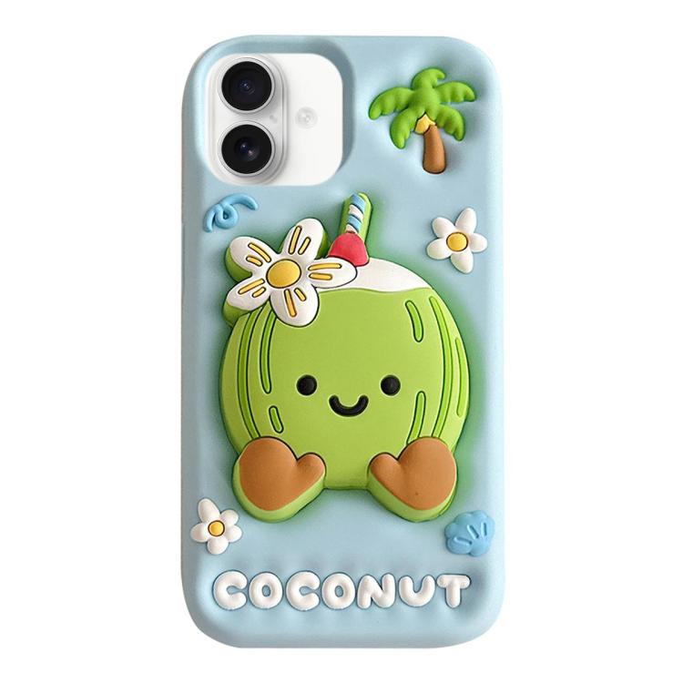 For iPhone 16 Cartoon 3D Coconut Holder Silicone Phone Case