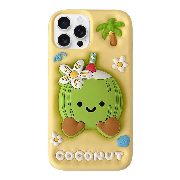 For iPhone 16 Pro Max Cartoon 3D Coconut Holder Silicone Phone Case