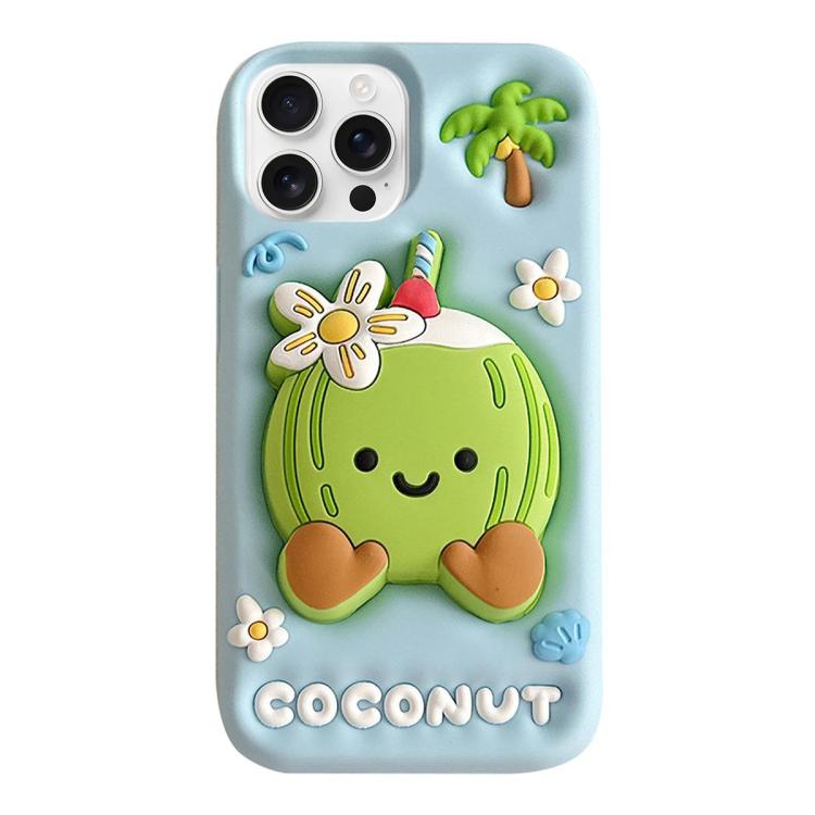 For iPhone 16 Pro Max Cartoon 3D Coconut Holder Silicone Phone Case