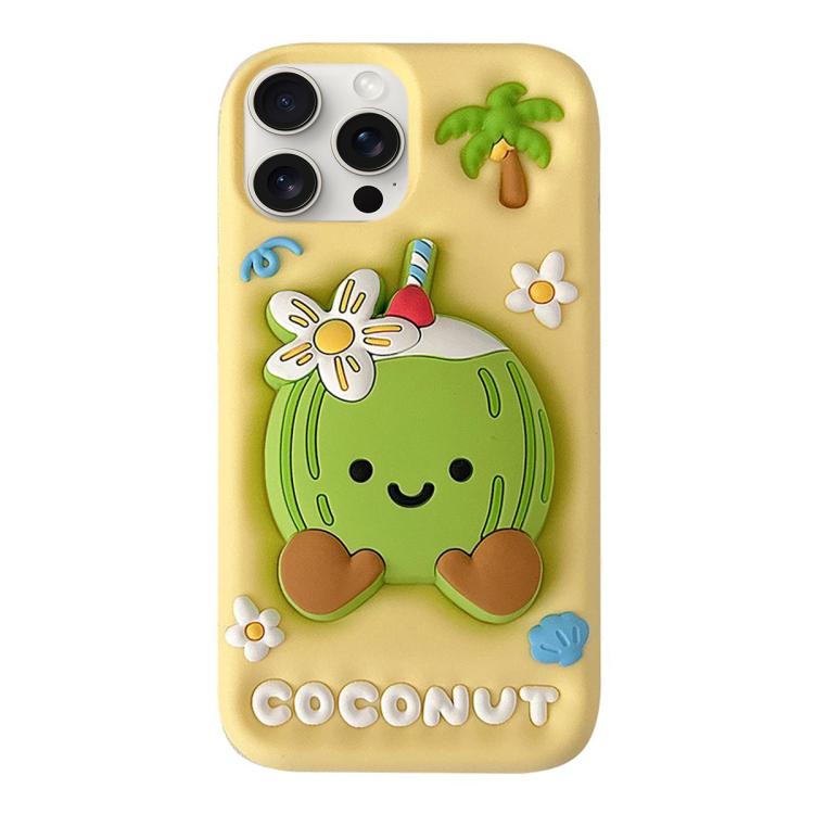 For iPhone 15 Pro Max Cartoon 3D Coconut Holder Silicone Phone Case