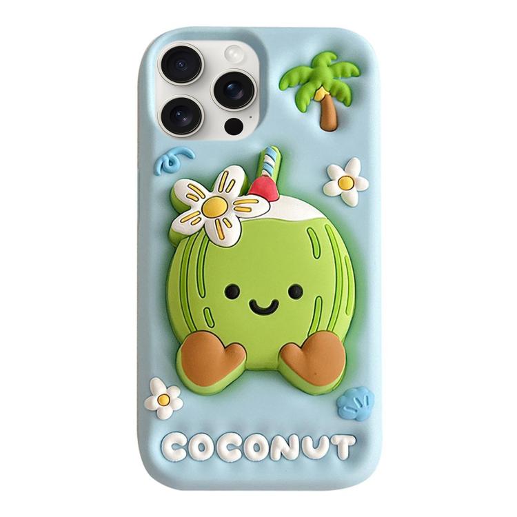 For iPhone 15 Pro Max Cartoon 3D Coconut Holder Silicone Phone Case