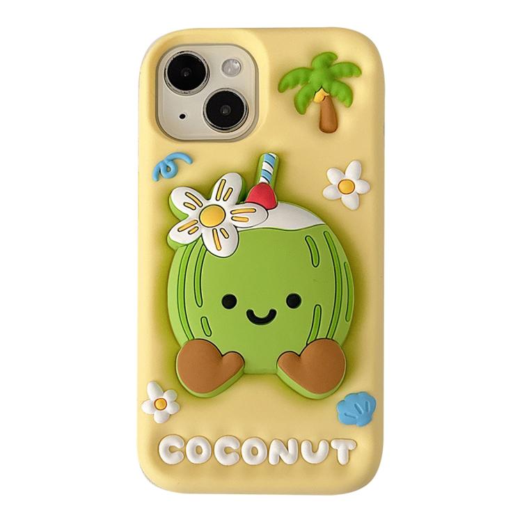 For iPhone 15 Plus Cartoon 3D Coconut Holder Silicone Phone Case