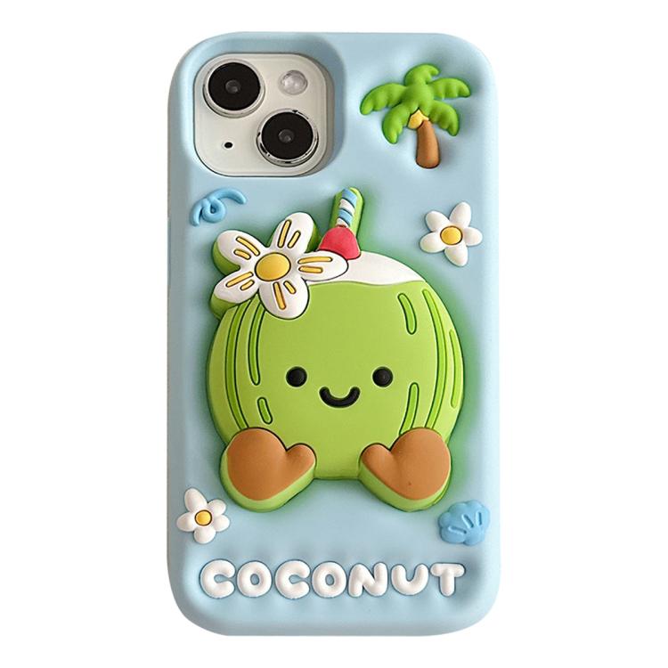 For iPhone 14 Cartoon 3D Coconut Holder Silicone Phone Case