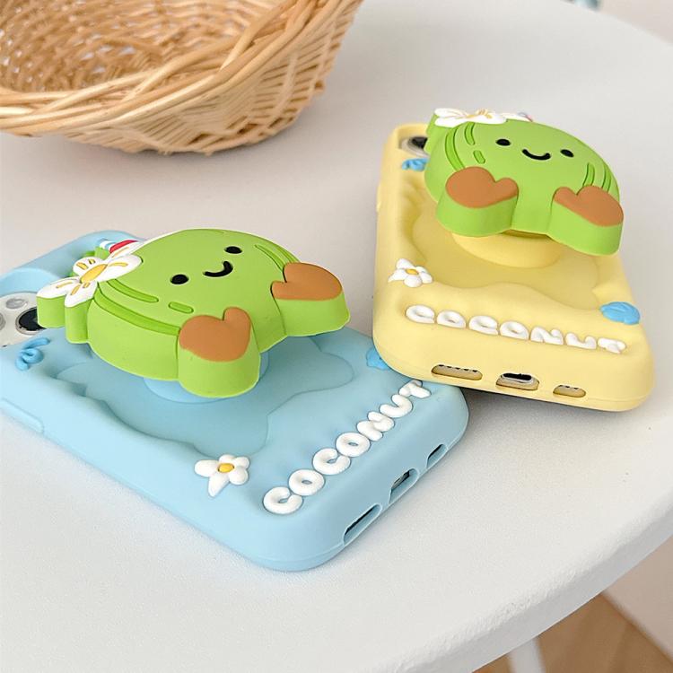 For iPhone 15 Pro Cartoon 3D Coconut Holder Silicone Phone Case